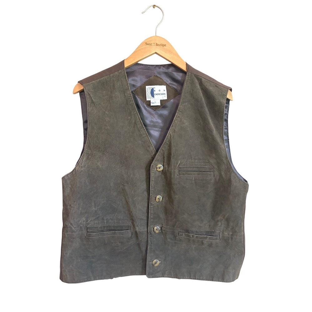RON CHERESKIN Vintage Large Genuine Suede Leather Vest Western‎ Cowboy
